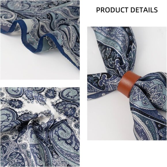 ⚡Men D-Blue Necktie 27.5 Inches Cowboy Scarves Pocket Square Silk Bandanas - Picture 6 of 8